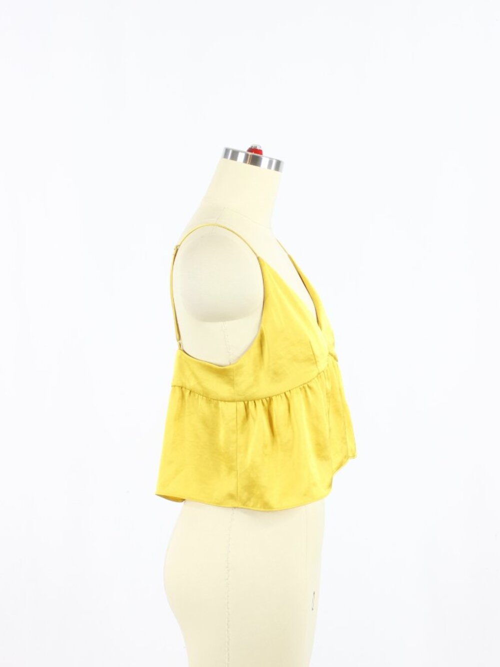 Aritzia LITTLE MOON Lover Gold Yellow Satin Cropped Peplum Tank Top, Size S - Picture 2 of 16
